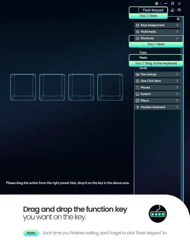 Alt view image 4 of 7 - 4 Fully Programmable Keys with Floating Window and Macro Multifunctional Keypad, One-Handed Mechanical Keyboard Support NKRO, Hotkeys, One-Click Start, Compatible with iOS,Windows