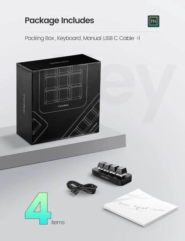 Alt view image 7 of 7 - 4 Fully Programmable Keys with Floating Window and Macro Multifunctional Keypad, One-Handed Mechanical Keyboard Support NKRO, Hotkeys, One-Click Start, Compatible with iOS,Windows