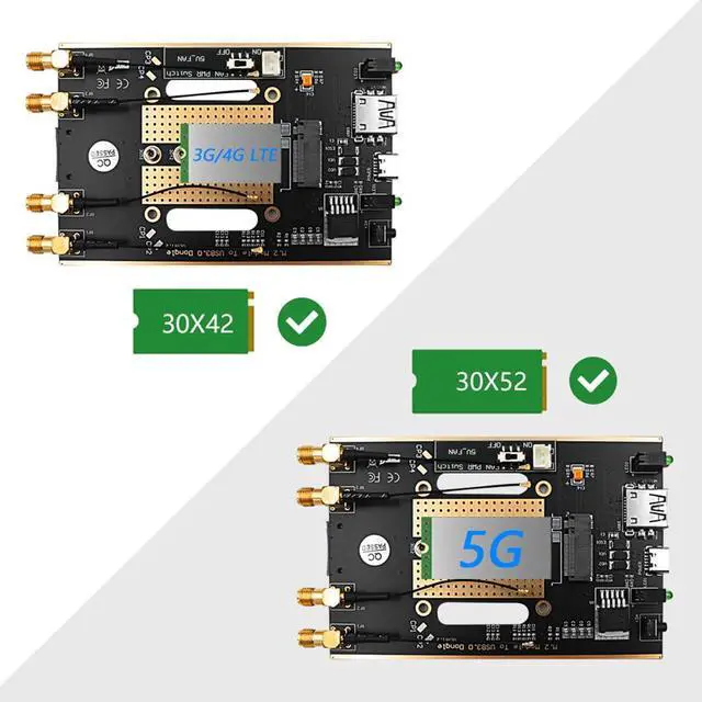 Alt view image 4 of 7 - 5G NGFF M.2 Key B to USB 3.0 Module Adapter Card with Auxiliary Power Cooling Fan Support 3042/3052 Card for 5G 4G LTE GSM Modem