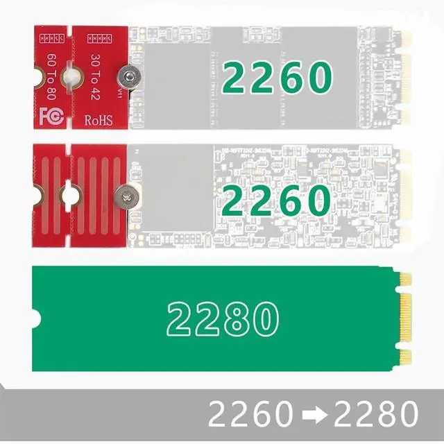 Alt view image 3 of 7 - NGFF NVME M2 M2PLUS 2230 to 2280 Adapter Card 2230, 2242, 2260, 2280 Extended Transfer Long Size Change for M.2 U.2 M3 M.3 SSD (1Piece) (Pack of 3)