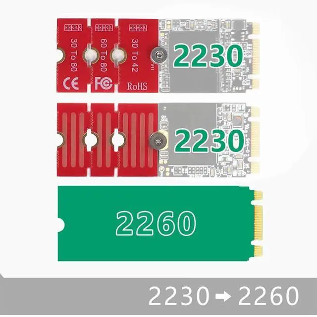 Alt view image 4 of 7 - NGFF NVME M2 M2PLUS 2230 to 2280 Adapter Card 2230, 2242, 2260, 2280 Extended Transfer Long Size Change for M.2 U.2 M3 M.3 SSD (1Piece) (Pack of 3)