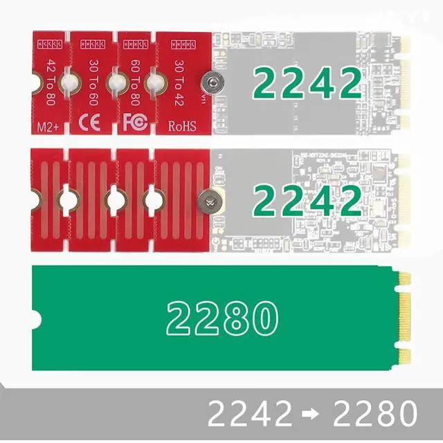Alt view image 5 of 7 - NGFF NVME M2 M2PLUS 2230 to 2280 Adapter Card 2230, 2242, 2260, 2280 Extended Transfer Long Size Change for M.2 U.2 M3 M.3 SSD (1Piece) (Pack of 3)