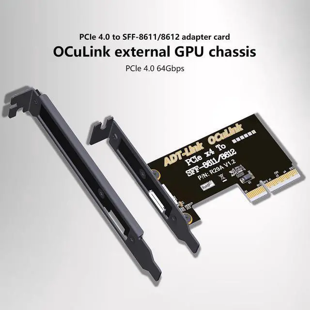 Alt view image 3 of 6 - ADT-R29A PCIe4.0 x4 to SFF-8611/8612 OCuLink Adapter Card 64Gbps with Half and Full Height Baffle Support Chassis External