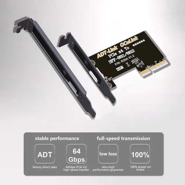 Alt view image 4 of 6 - ADT-R29A PCIe4.0 x4 to SFF-8611/8612 OCuLink Adapter Card 64Gbps with Half and Full Height Baffle Support Chassis External