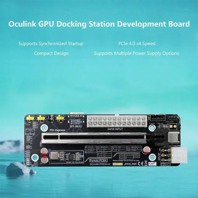 Alt view image 2 of 7 - F2D 64G Oculink SFF-8612 to PCIE4.0 X16 GPU Development Board 8611 Adapter with ATX 24P Power Port for Motherboard External Graphics Card