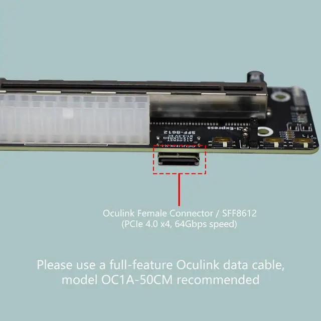 Alt view image 6 of 7 - F2D 64G Oculink SFF-8612 to PCIE4.0 X16 GPU Development Board 8611 Adapter with ATX 24P Power Port for Motherboard External Graphics Card