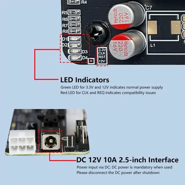 Alt view image 4 of 7 - F2D 64G Oculink SFF-8612 to PCIE4.0 X16 GPU Development Board 8611 Adapter with ATX 24P Power Port for Motherboard External Graphics Card