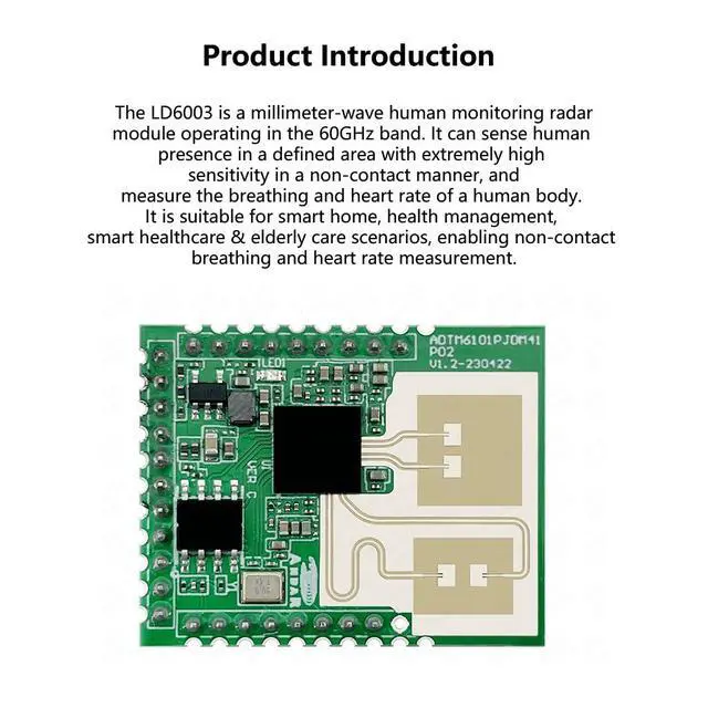 Alt view image 3 of 7 - HLK-LD6003 60G Heart Rate Detection Radar Module 3M Non Contact Millimeter Wave Breathing + Heartbeat Sensor Support UART Serial Communication