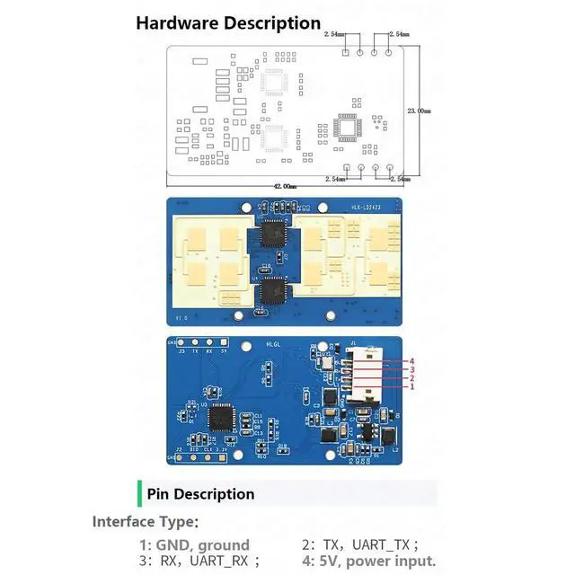 Alt view image 4 of 7 - HLK-LD2423 24G Multi-Target Recognition Millimeter-Wave Radar Tracking Sensor Human Trajectory Detection for Distance, Angle, and Speed (Module only)