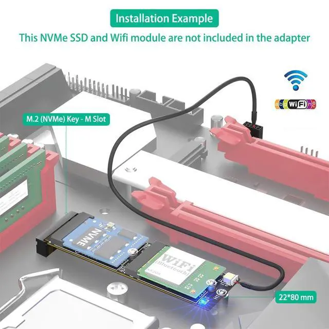 Alt view image 5 of 7 - M.2 MKey to M.2 Key-E Wi Fi + MKey 2230 Dual Slot Adapter Card Compatible with Bluetooth,NVMe,PCIe Bus