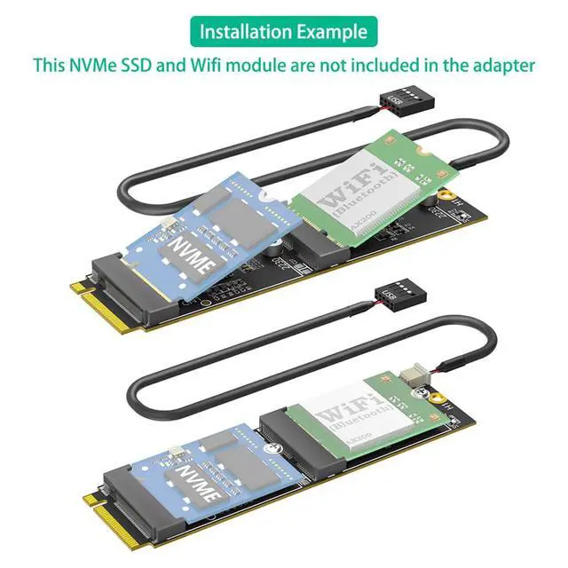 Alt view image 4 of 7 - M.2 MKey to M.2 Key-E Wi Fi + MKey 2230 Dual Slot Adapter Card Compatible with Bluetooth,NVMe,PCIe Bus