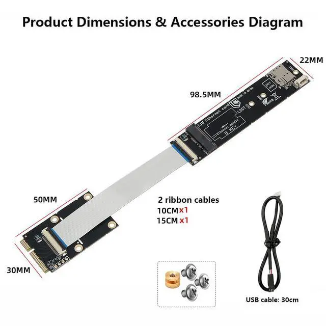 Alt view image 2 of 6 - Mini PCIE to M.2 BKey Adapter Card with SIM Card Slot Supports PCIe & USB Signal Compatible with 30x42/30x52 mm Module (Not for mSATA)