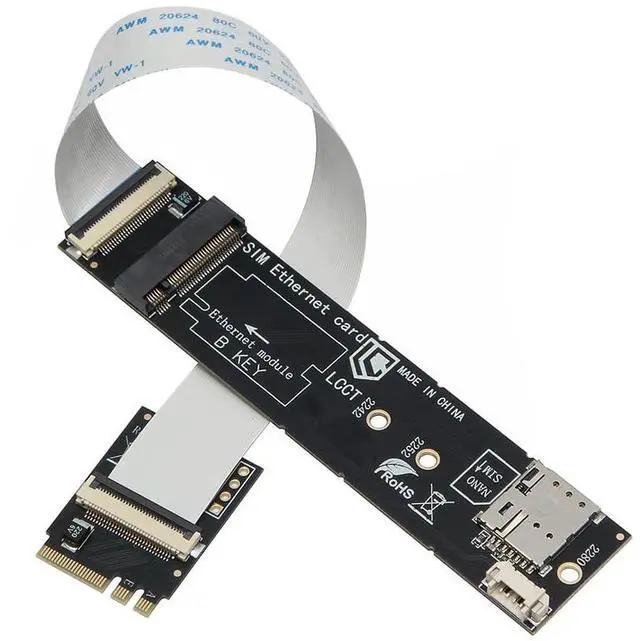 Main image of M.2 A+E Key to M.2 B-Key Adapter Card with SIM Card Slot Supports PCIe & USB Signal Compatible with 30x42 30x52mm Module (Not for M.2 SSD)