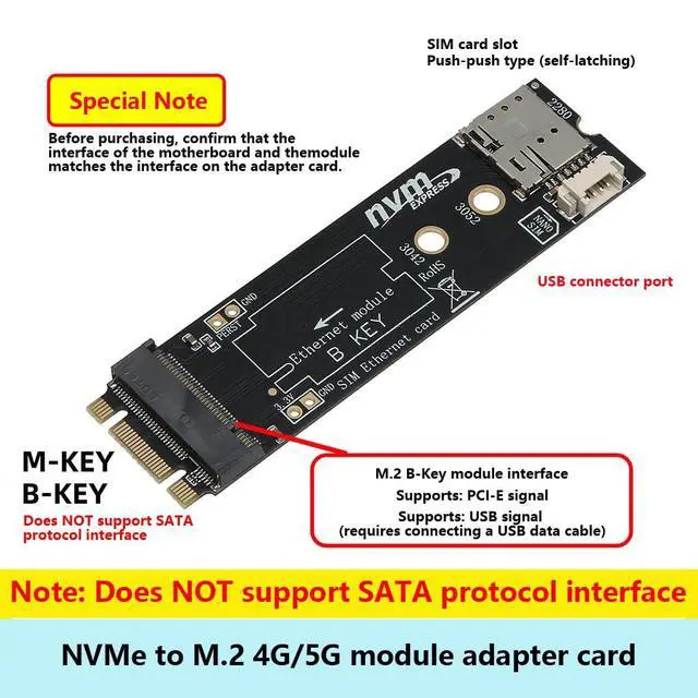 Alt view image 2 of 7 - M.2 B Key to M.2 NGFF MKey/BKey Adapter Board for 4G/5G Modules PCIe Protocol, SIM Slot Support 3042/3052