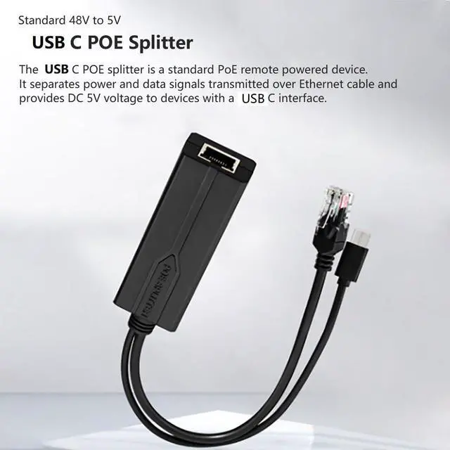 Alt view image 5 of 7 - RJ45 + USB C Port POE Splitter Standard 48V to 5V USB Power Supply Module (100Mbps 5V 2.4A)