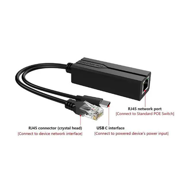Alt view image 2 of 7 - RJ45 + USB C Port POE Splitter Standard 48V to 5V USB Power Supply Module (100Mbps 5V 2.4A)