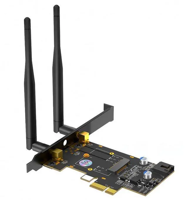 Main image of M.2 NGFF Key A to PCIe 1x Adapter Card Wi Fi Module Extension Support 3160, 3165, 7260, 7265, 8260, 8265, 9260, AX200, AX210 Module