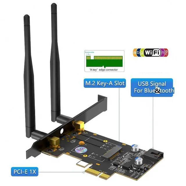 Alt view image 2 of 7 - M.2 NGFF Key A to PCIe 1x Adapter Card Wi Fi Module Extension Support 3160, 3165, 7260, 7265, 8260, 8265, 9260, AX200, AX210 Module
