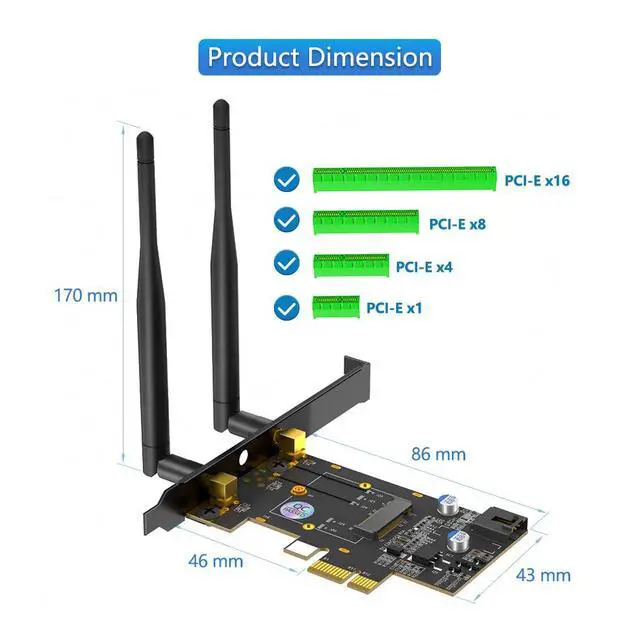 Alt view image 3 of 7 - M.2 NGFF Key A to PCIe 1x Adapter Card Wi Fi Module Extension Support 3160, 3165, 7260, 7265, 8260, 8265, 9260, AX200, AX210 Module