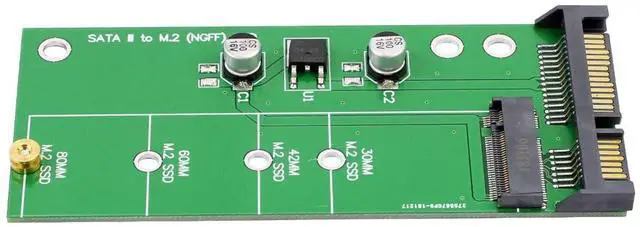 Alt view image 3 of 6 - SATA 3 to M.2 (NGFF) SSD 7+5 Pin Connector Converter Adapter Card M2 to SATA III Expansion Card B Key Support 30/42/60/80mm (Green)