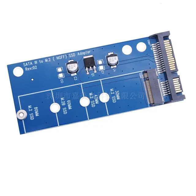 Alt view image 4 of 5 - SATA 3 to M.2 (NGFF) SSD 7+5 Pin Connector Converter Adapter Card M2 to SATA III Expansion Card B Key Support 30/42/60/80mm (Blue)