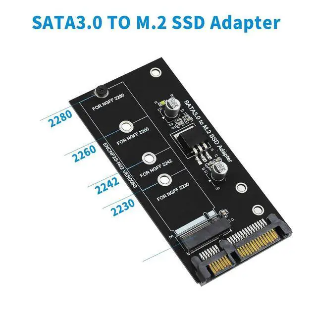 Alt view image 5 of 7 - SATA 3 to M.2 (NGFF) SSD 7+5 Pin Connector Converter Adapter Card M2 to SATA III Expansion Card B Key Support 30/42/60/80mm (Black)