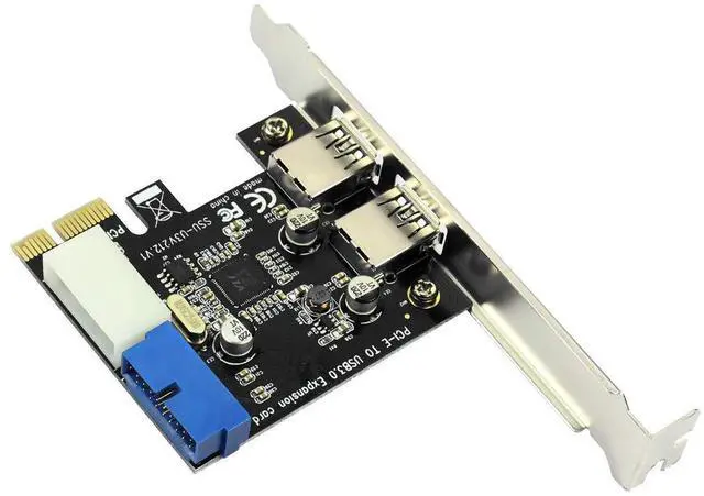 Main image of USB3.0 PCI-E Expansion Card Adapter Front External 2 Port USB 3.0 Hub & Internal 19pin Header PCIE Card 4pin IDE Power Connector