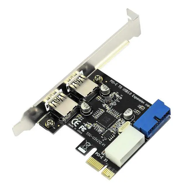 Alt view image 3 of 6 - USB3.0 PCI-E Expansion Card Adapter Front External 2 Port USB 3.0 Hub & Internal 19pin Header PCIE Card 4pin IDE Power Connector