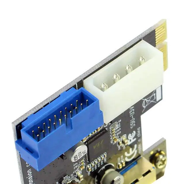 Alt view image 5 of 6 - USB3.0 PCI-E Expansion Card Adapter Front External 2 Port USB 3.0 Hub & Internal 19pin Header PCIE Card 4pin IDE Power Connector