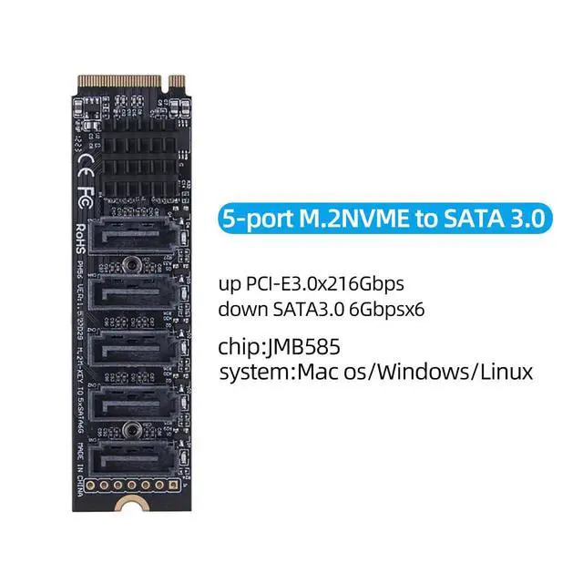 Alt view image 2 of 7 - 1Piece M.2 to SATA 3.0 Expansion Card M2 M-EKY PCI-E 5/6 Port SATA3.0 6Gbps / 16Gbps Converter for NVME NGFF to SATA SSD Adapter Card (for NVME to 5port SATA)