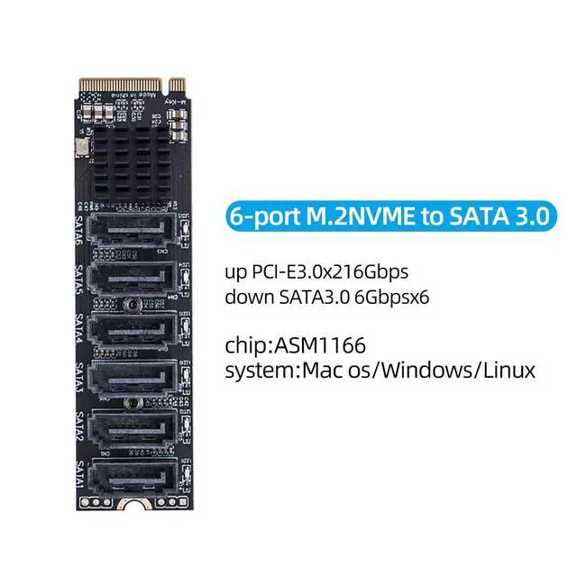 Alt view image 2 of 7 - 1Piece M.2 to SATA 3.0 Expansion Card M2 M-EKY PCI-E 5/6 Port SATA3.0 6Gbps / 16Gbps Converter for NVME NGFF to SATA SSD Adapter Card (for NVME to 6port SATA)