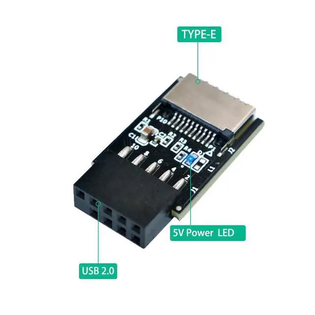 Alt view image 2 of 7 - USB 2.0 9pin Front Panel Header to USB 2.0 Type-E Internal Adapter with 5V Power LED (1Piece)