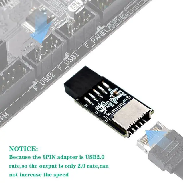Alt view image 3 of 7 - USB 2.0 9pin Front Panel Header to USB 2.0 Type-E Internal Adapter with 5V Power LED (1Piece)