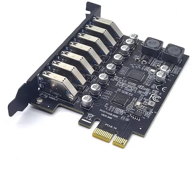 Alt view image 4 of 6 - USB 3.2 PCI Express Card PCIe to 7 Ports Gen1 19Pin Expansion Adapter PCI-e x1 5Gbps for Desktop