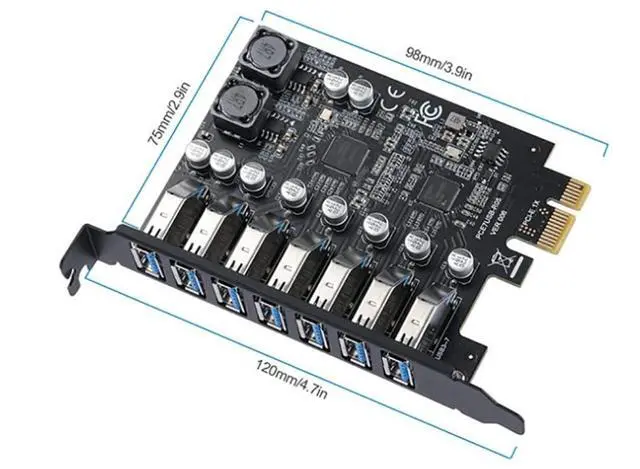 Alt view image 5 of 6 - USB 3.2 PCI Express Card PCIe to 7 Ports Gen1 19Pin Expansion Adapter PCI-e x1 5Gbps for Desktop