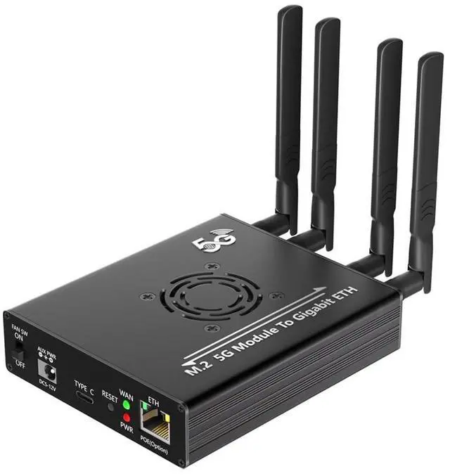 Main image of NGFF M.2 5G Module to USB-C ETH Adapter with POE Module Dual SIM Card Slot RJ45 Port RTL8125BG Controller and 4*Antenna and Case (with POE Power Module)