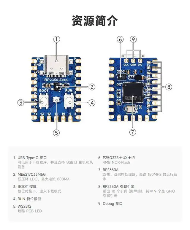 Alt view image 7 of 7 - RP2350-Zero Mini Development Board Built-in Temperature Sensor Compatible with Raspberry Pi Dual-Core Dual-Architecture Microcontroller (RP2350-Zero)