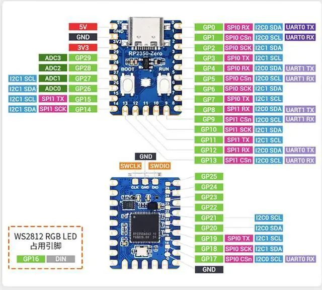 Alt view image 3 of 7 - RP2350-Zero Mini Development Board Built-in Temperature Sensor Compatible with Raspberry Pi Dual-Core Dual-Architecture Microcontroller (RP2350-Zero-Soldered)