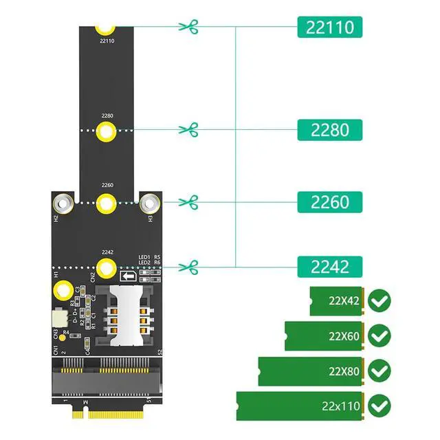 Alt view image 3 of 7 - Mini PCI-E to M.2 NGFF Key M Adapter with SIM Card Slot Wi-Fi WWAN LTE Module