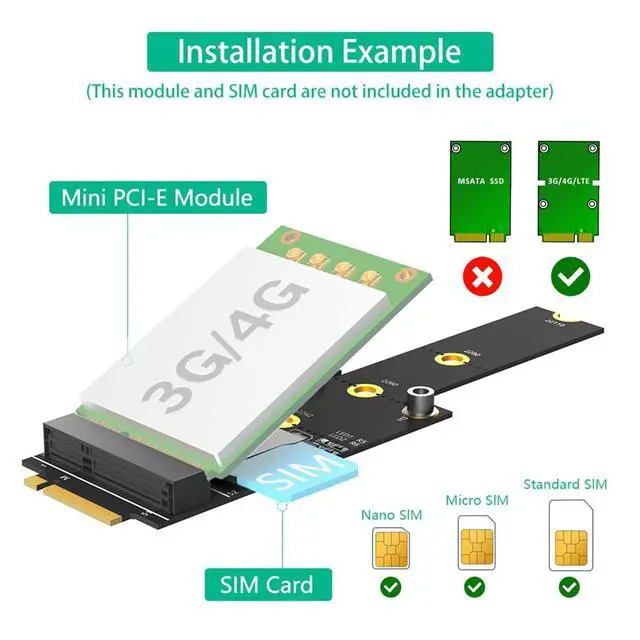 Alt view image 4 of 7 - Mini PCI-E to M.2 NGFF Key M Adapter with SIM Card Slot Wi-Fi WWAN LTE Module
