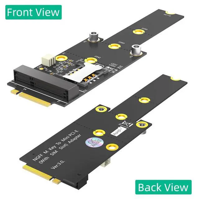 Alt view image 6 of 7 - Mini PCI-E to M.2 NGFF Key M Adapter with SIM Card Slot Wi-Fi WWAN LTE Module