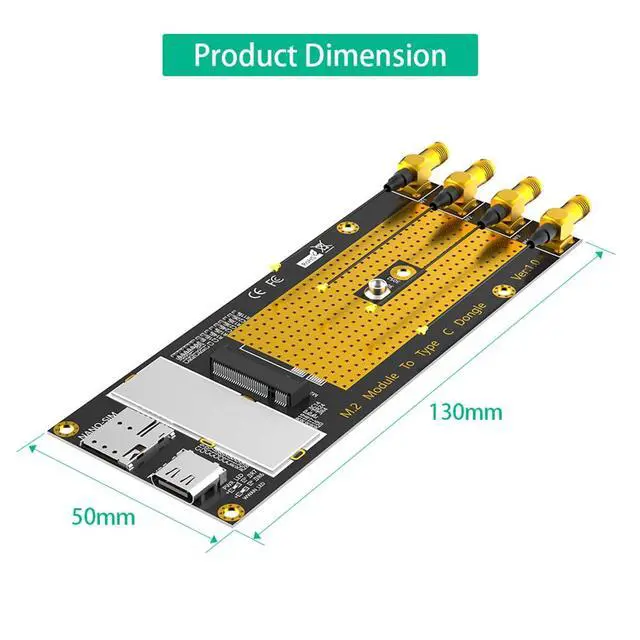 Alt view image 5 of 7 - M.2 B Key 3G/4G/5G Module to USB-C USB 3.0 Adapter with Nano SIM Card Slot Compatible with RM500Q RM500U GM800 SIM8200 Module (with Antennas)