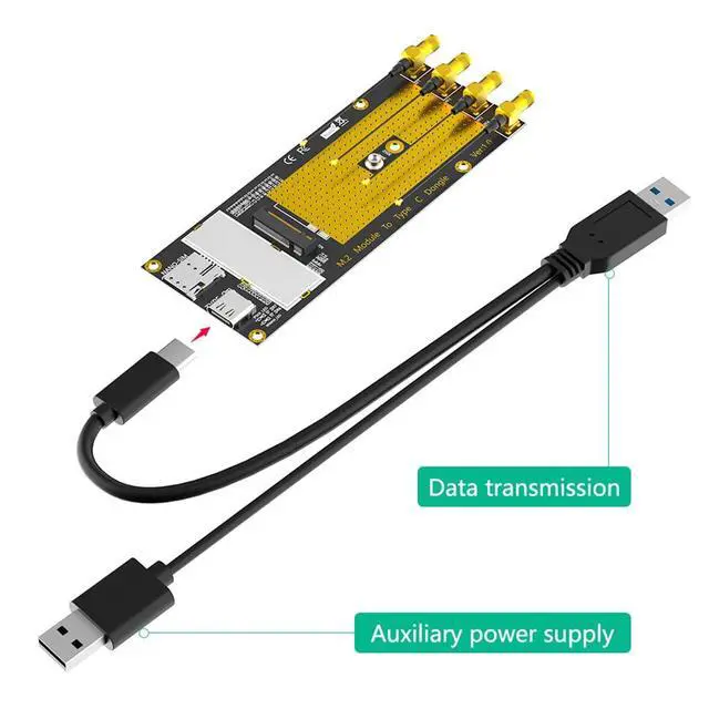 Alt view image 6 of 7 - M.2 B Key 3G/4G/5G Module to USB-C USB 3.0 Adapter with Nano SIM Card Slot Compatible with RM500Q RM500U GM800 SIM8200 Module (with Antennas)