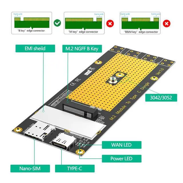 Alt view image 3 of 7 - M.2 B Key 3G/4G/5G Module to USB-C USB 3.0 Adapter with Nano SIM Card Slot Compatible with RM500Q RM500U GM800 SIM8200 Module (Adapter Only)