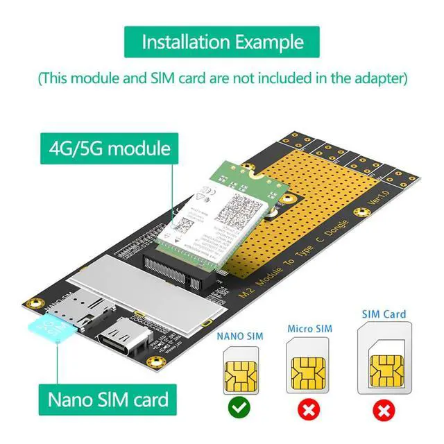 Alt view image 4 of 7 - M.2 B Key 3G/4G/5G Module to USB-C USB 3.0 Adapter with Nano SIM Card Slot Compatible with RM500Q RM500U GM800 SIM8200 Module (Adapter Only)