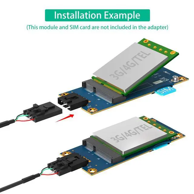 Alt view image 3 of 7 - Mini PCI-E to USB 2.0 Adapter with SIM Card Slot for WWAN/LTE Module Support SIM 6pin/8pin Card Connector (Horizontal USB)