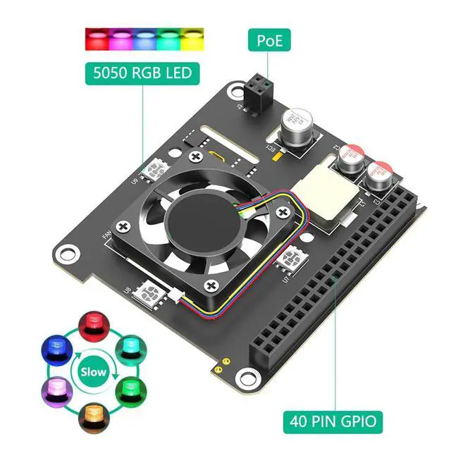 Alt view image 2 of 7 - POE HAT Board with Cooling Fan/Computer Module 5 Power Over Ethernet HAT 5V 5A 25W Compatible with Raspberry Pi 5