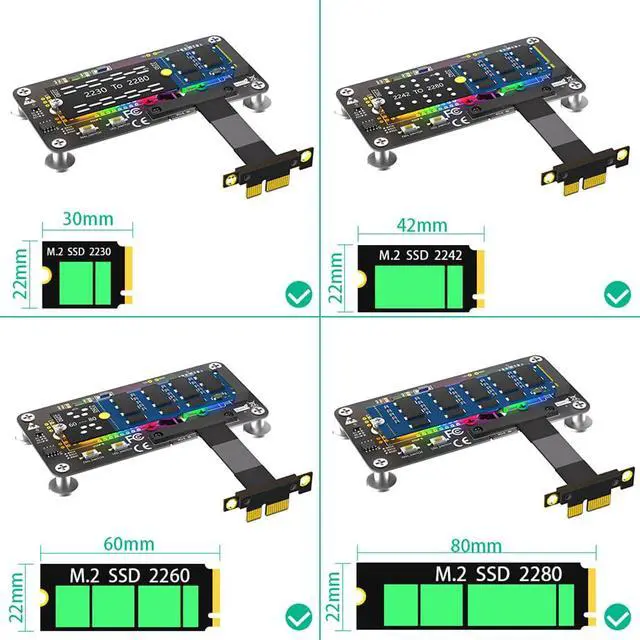 Alt view image 5 of 7 - M.2 NGFF M-Key to PCI- E 1X 4X Extension Cable Compatible with M.2 NVME SSD with Cooling Fan Automatic Discoloration LED (1X,10CM)