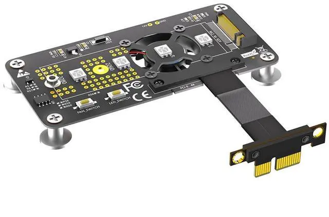 Main image of M.2 NGFF M-Key to PCI- E 1X 4X Extension Cable Compatible with M.2 NVME SSD with Cooling Fan Automatic Discoloration LED (1X,10CM)