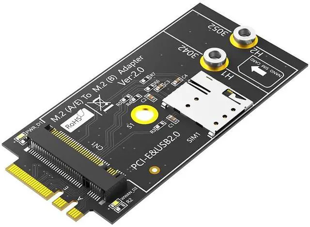 Main image of M.2 Key B to M.2 NGFF A+E Adapter with Nano SIM Card Slot for 3G/4G/5G Module Support USB 2.0/PCI-E Bus Interface